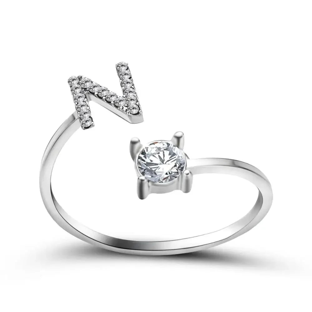 Adjustable Dainty Diamond Letter Initial Ring