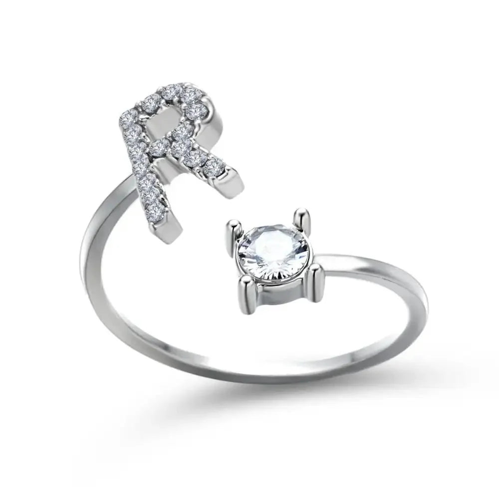 Adjustable Dainty Diamond Letter Initial Ring