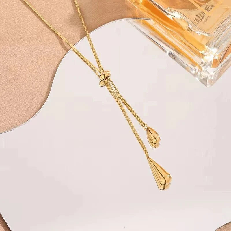 Adjustable Pull Droplet Lariat Necklace and Earrings