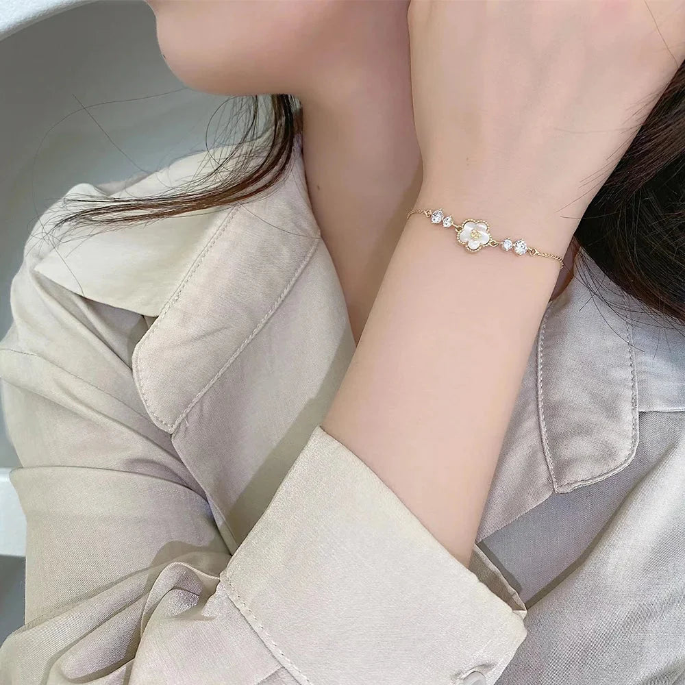 Adjustable Textured Floral Shell Diamond Bracelet