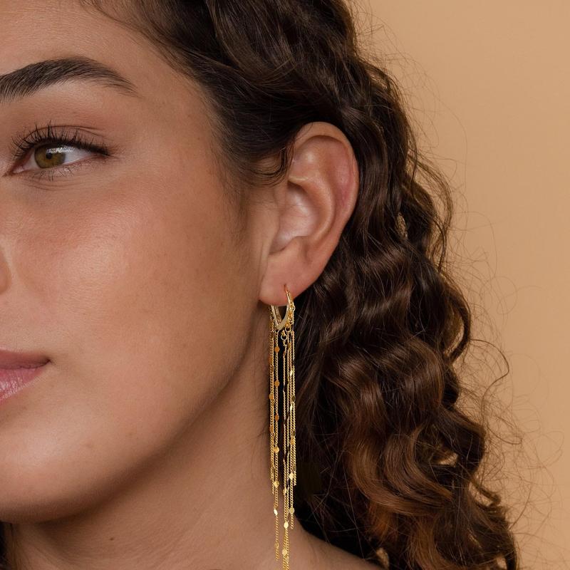 14k Tassel Chain Hoop Earrings