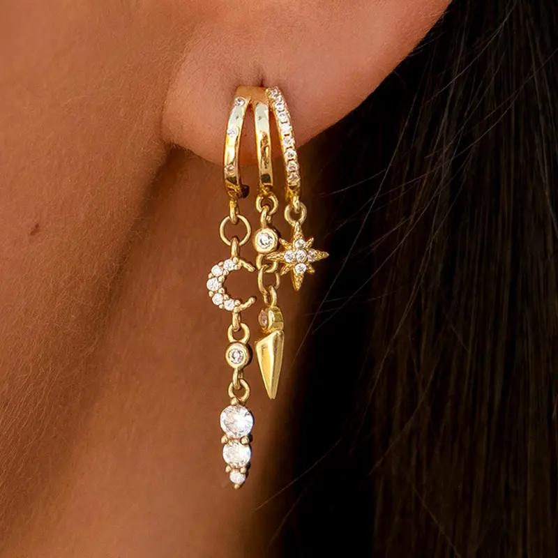 14k Triple Huggie Dangle Earrings Pair