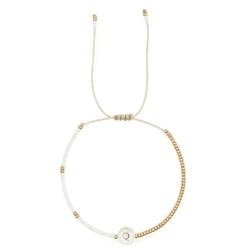 Boho White & Gold Beaded Letter Initial Beaded Bracelets