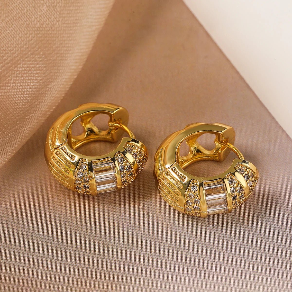 Bold Baguette Scattered Diamond Hoop Earrings