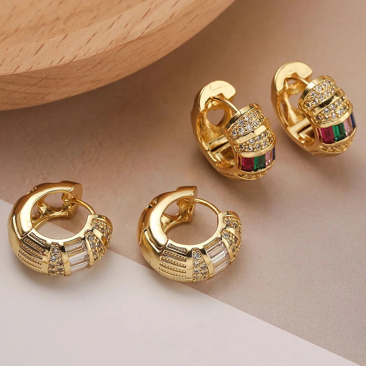 Bold Baguette Scattered Diamond Hoop Earrings