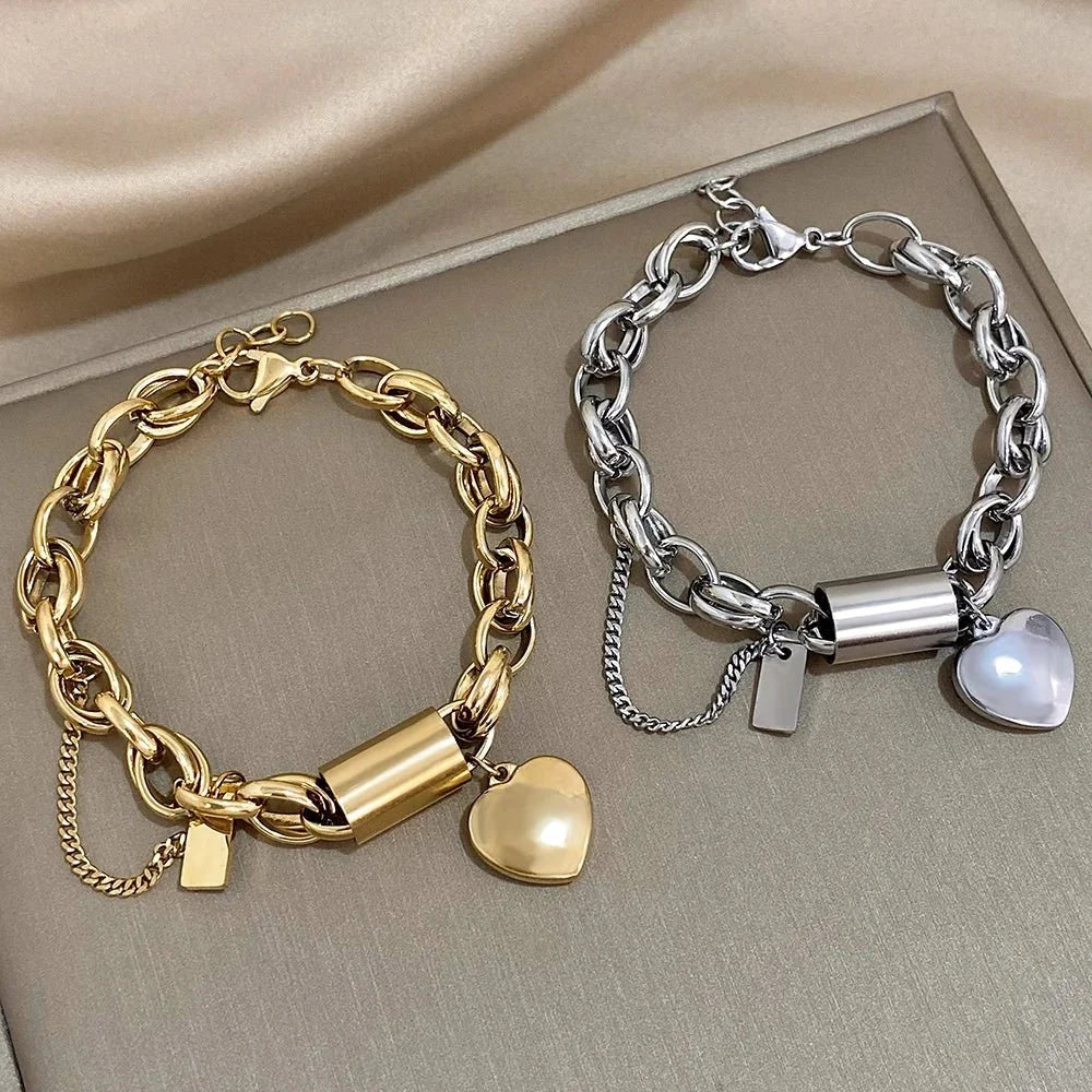 Bold & Chunky Chain Heart Bracelet