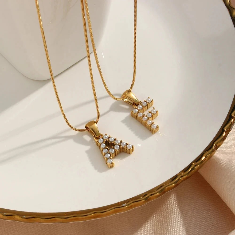 Bold Pearl Letter Initial Necklace