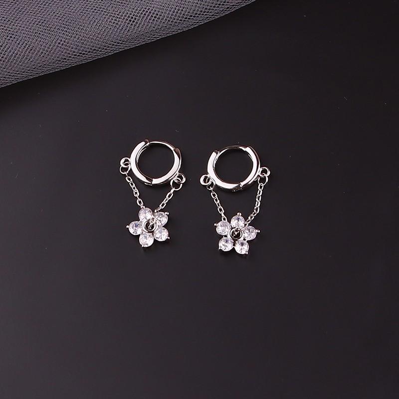 18k Dainty Hoop Floral Dangle Earrings