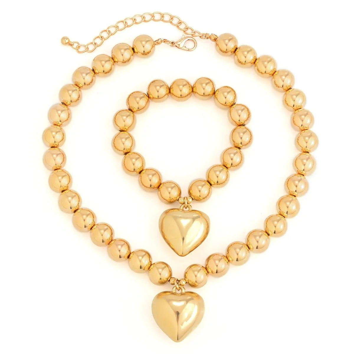 Chunky Heart Pendant Necklace and Bracelet Set
