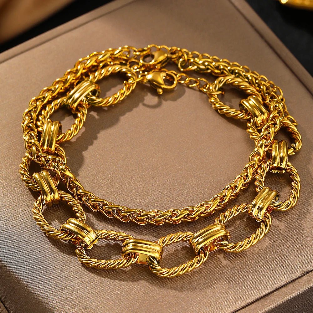 Chunky Paperclip & Weave Chain Bracelet Set