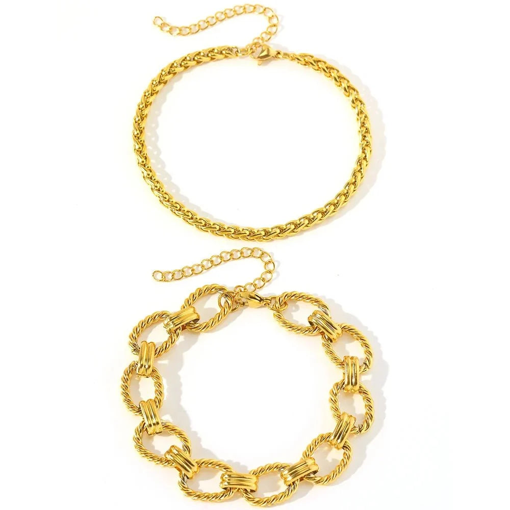 Chunky Paperclip & Weave Chain Bracelet Set