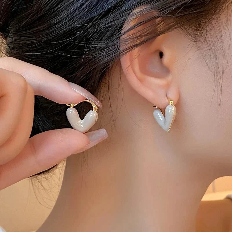 Classy Enamel Heart Earrings