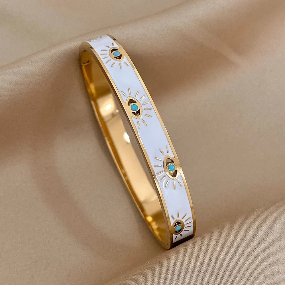 Classy Evil Eye White Enamel Bangle Bracelet