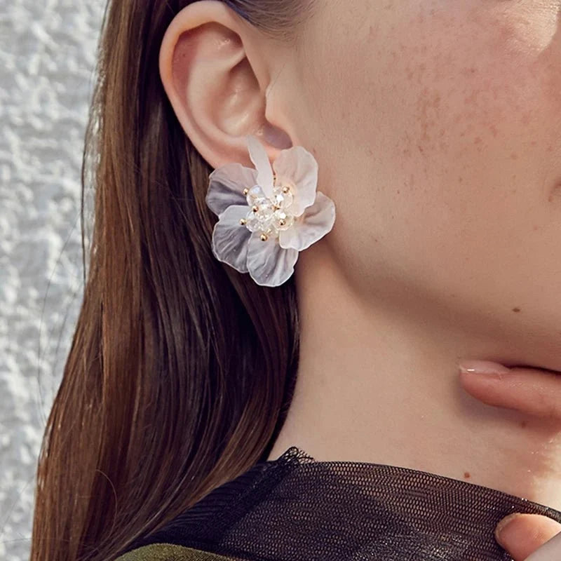 Classy Transparent Floral Hibiscus Earrings