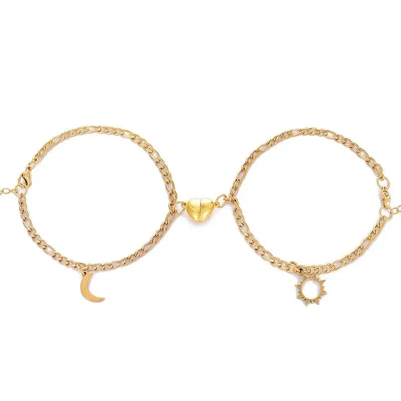 Couples Magnetic Heart Sun & Moon Bracelet Set