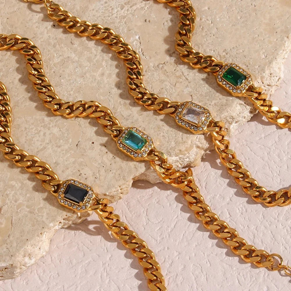 Cuban Chain Square Cut Diamond Choker and Bracelet