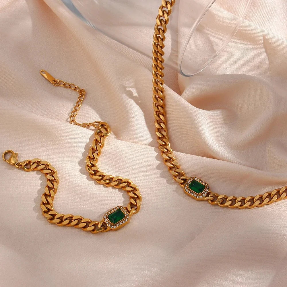 Cuban Chain Square Cut Diamond Choker and Bracelet