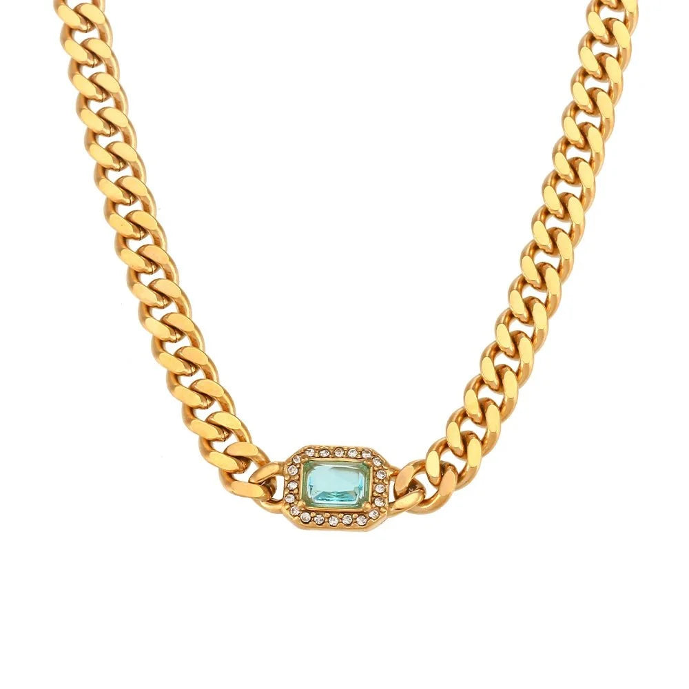 Cuban Chain Square Cut Diamond Choker and Bracelet