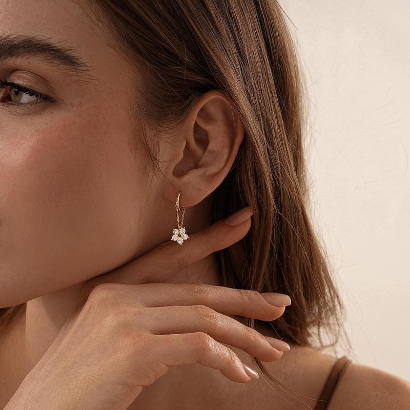 18k Dainty Hoop Floral Dangle Earrings