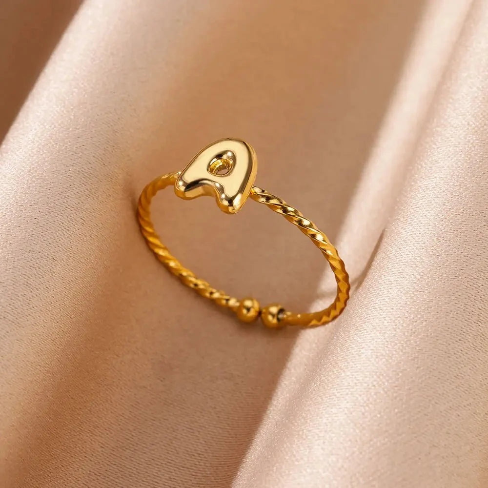 Dainty Adjustable Bubble Letter Initial Ring
