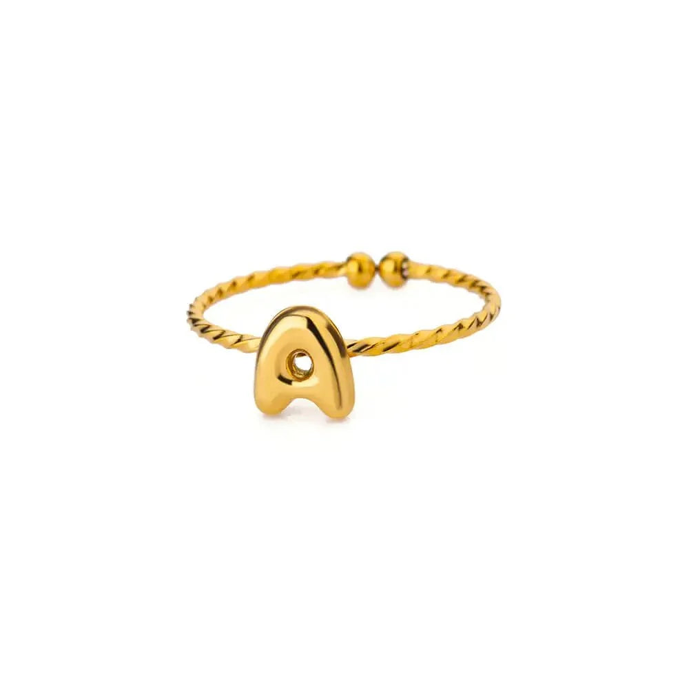 Dainty Adjustable Bubble Letter Initial Ring