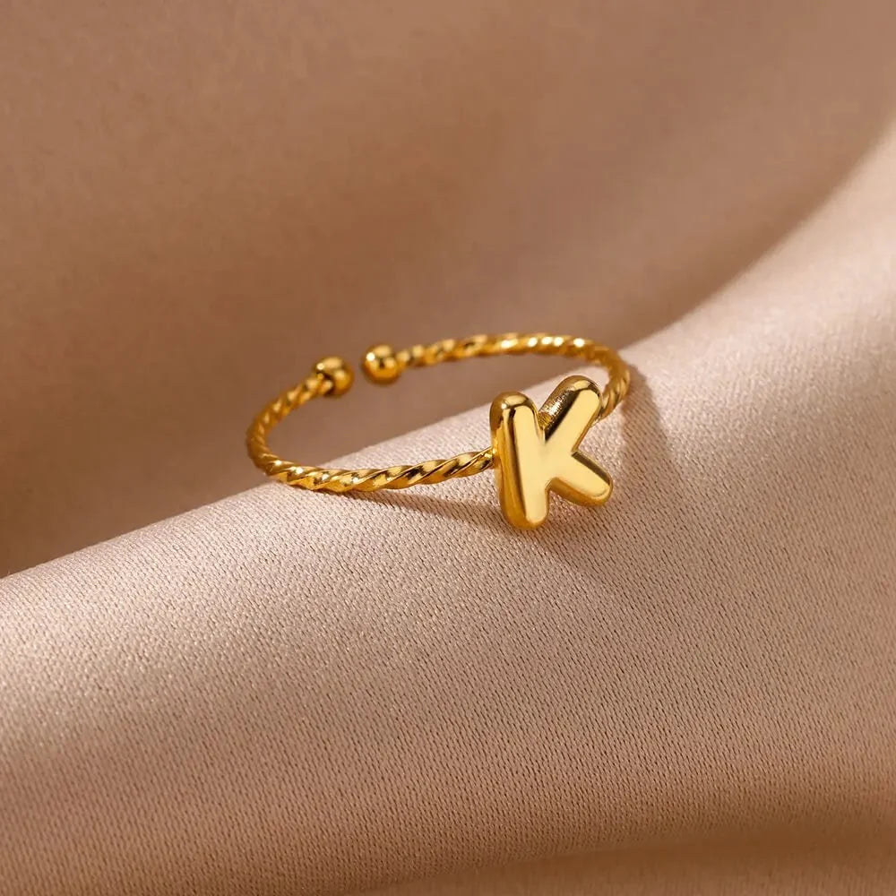 Dainty Adjustable Bubble Letter Initial Ring