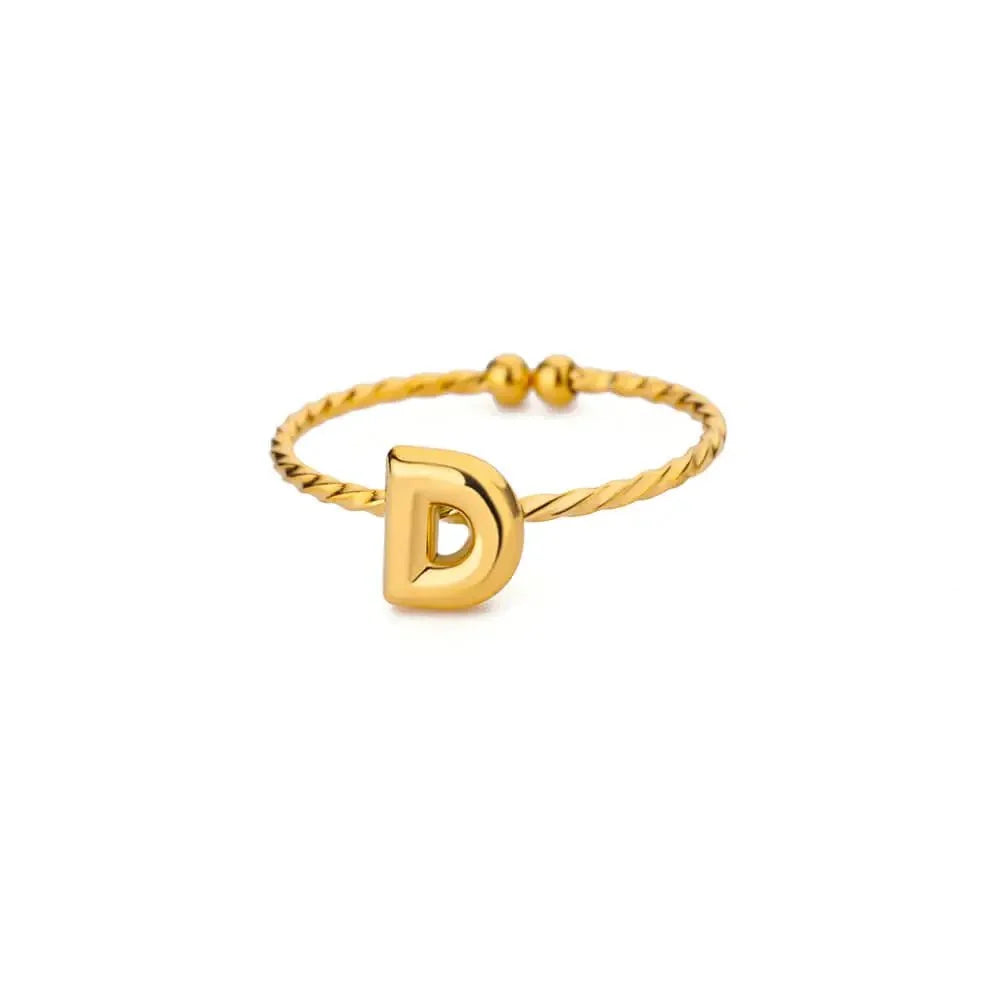 Dainty Adjustable Bubble Letter Initial Ring