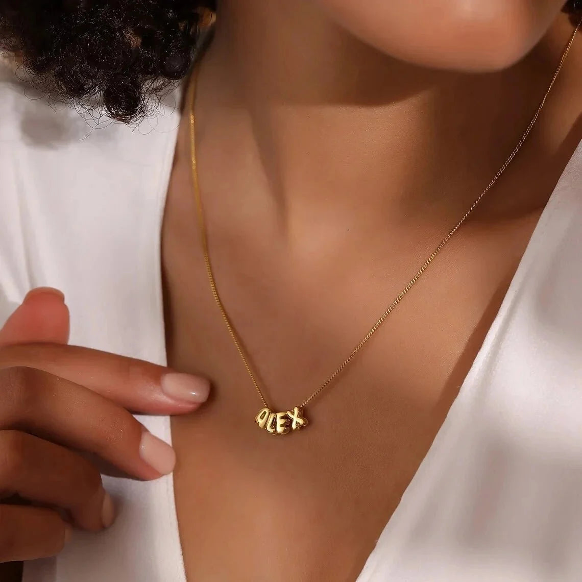 Dainty Bubble Letter Name Necklace