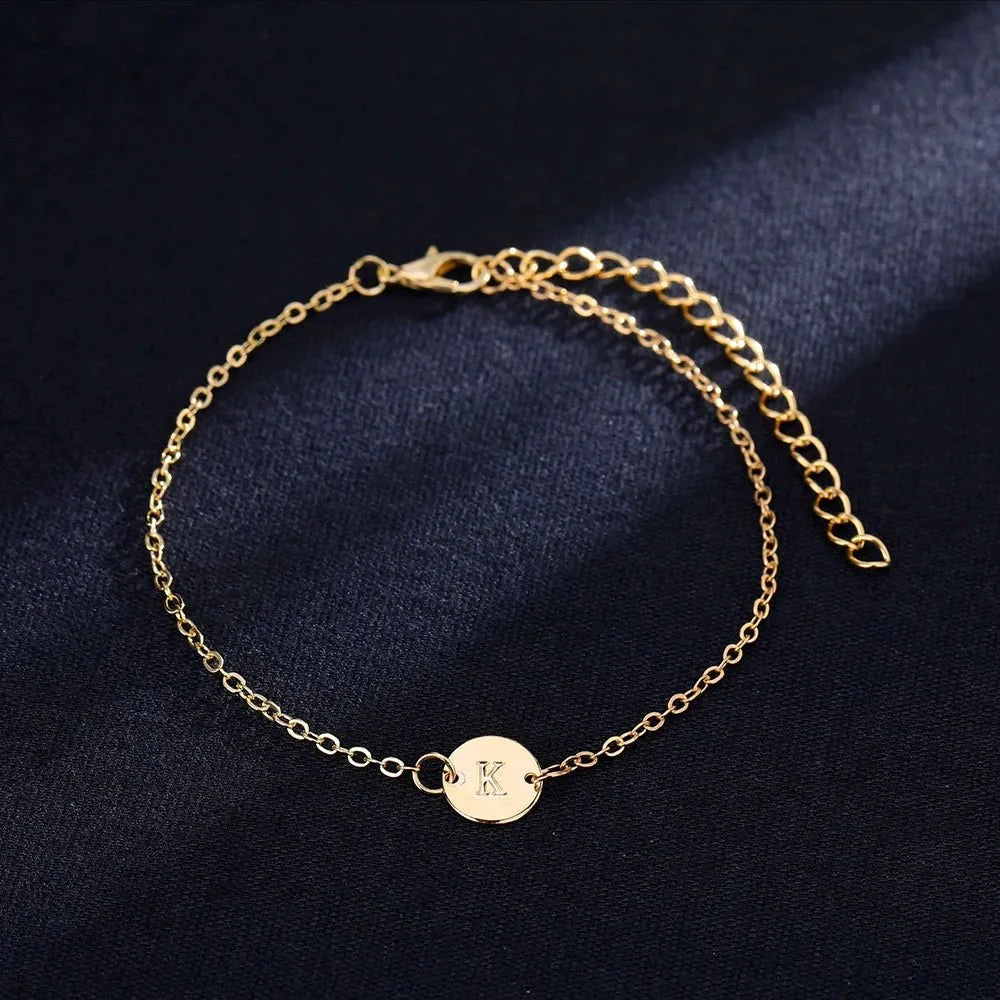 Dainty Chain Letter Initial Charm Bracelet