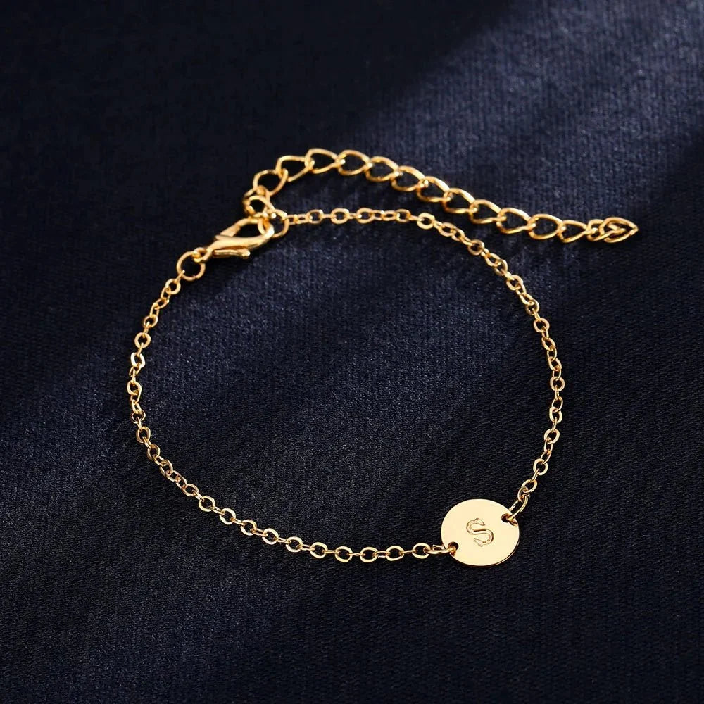 Dainty Chain Letter Initial Charm Bracelet