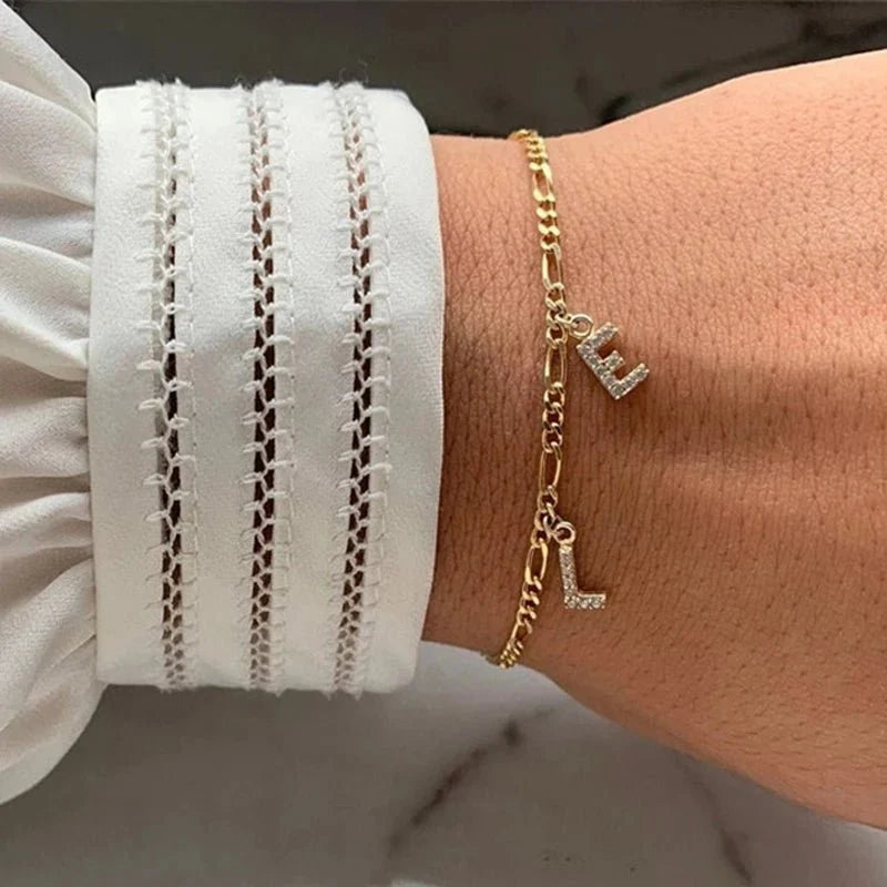 Dainty Cuban Figaro Chain Letter Initial Bracelet