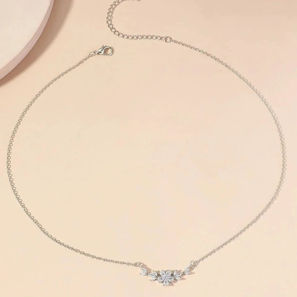 Dainty Diamond Floral Petals Necklace