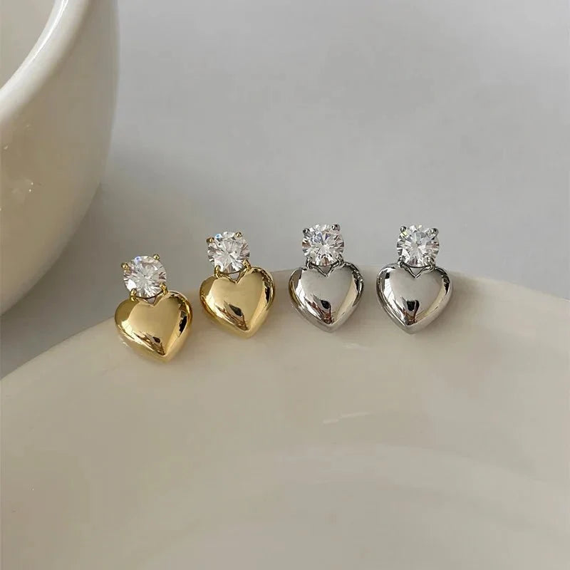 Dainty Diamond Heart Stud Earrings