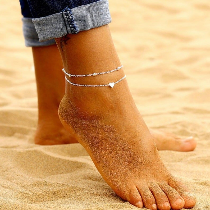 2pc Dainty Heart Anklet Set