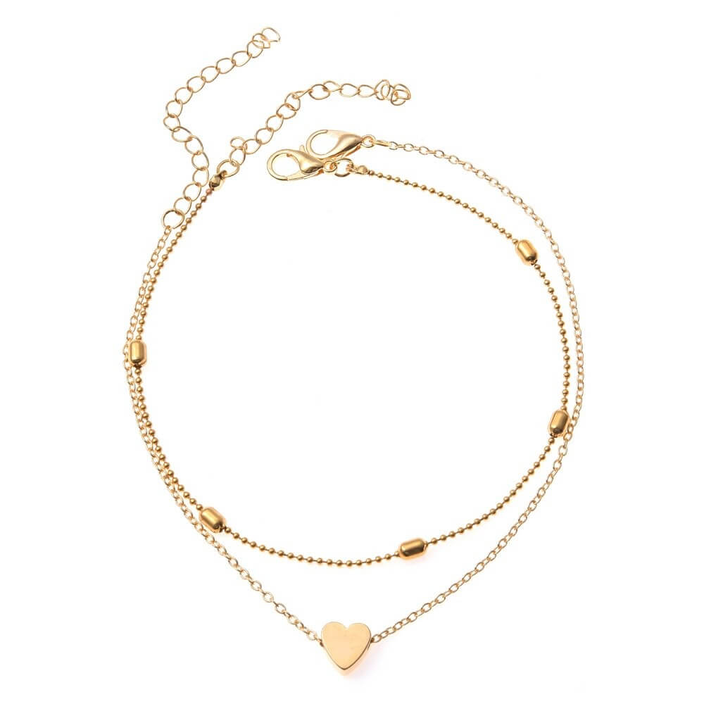 2pc Dainty Heart Anklet Set