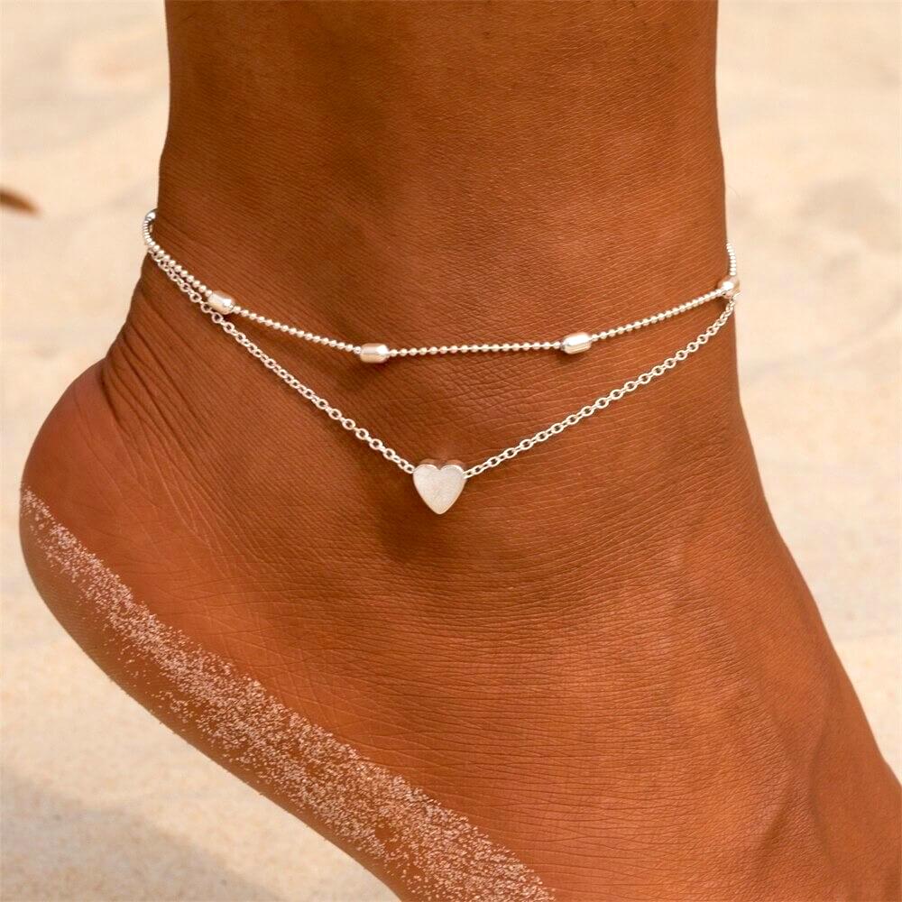 2pc Dainty Heart Anklet Set