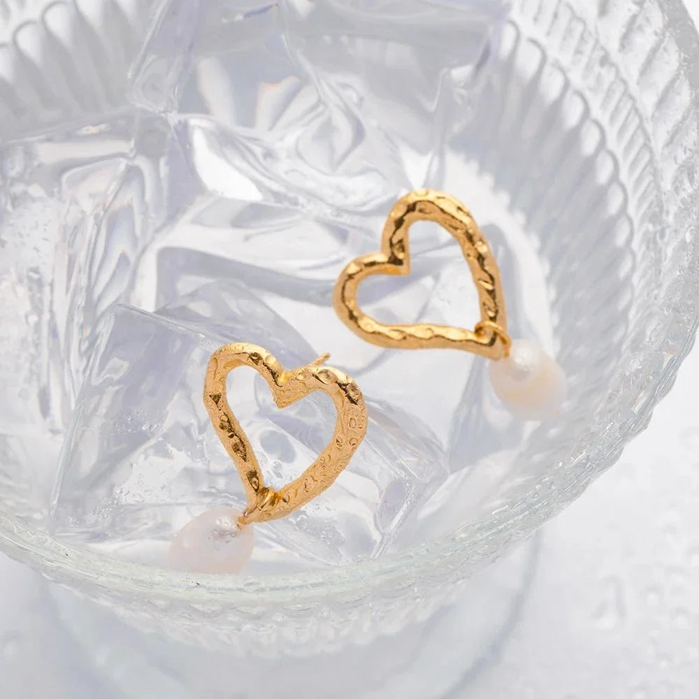 Dainty Heart Pearl Drop Earrings