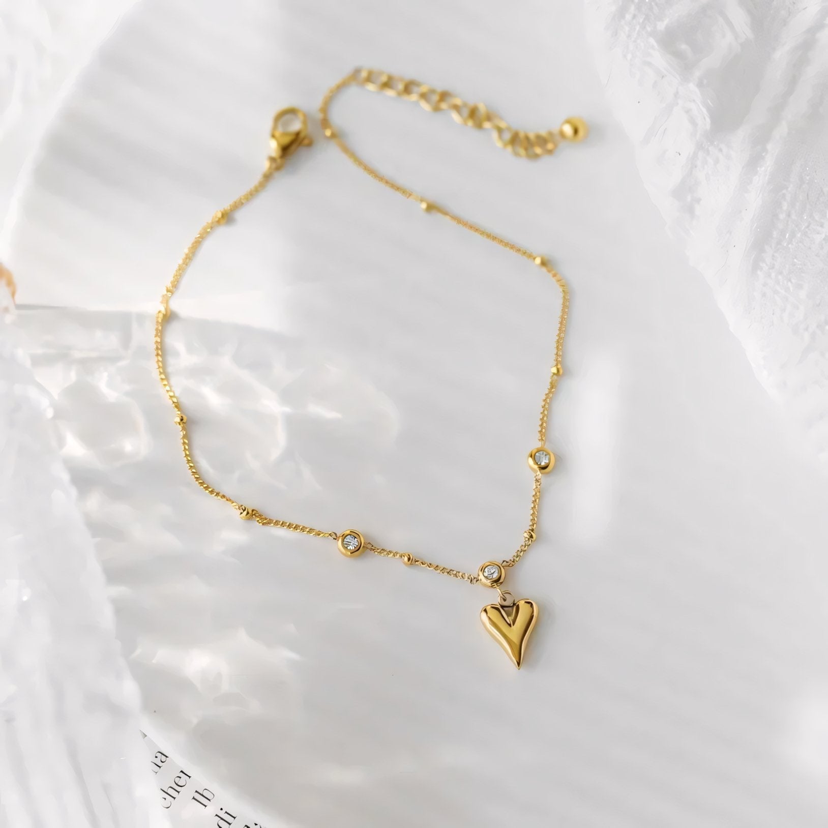 Dainty Romantic Heart Diamond Anklet