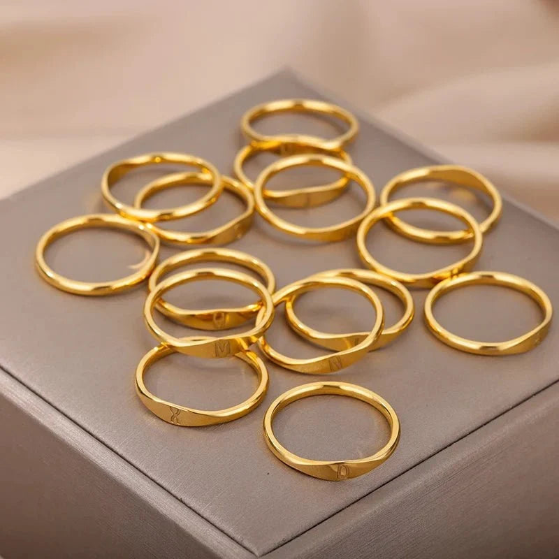 Dainty Thin Letter Initial Ring