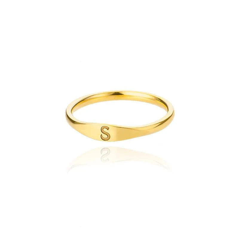 Dainty Thin Letter Initial Ring
