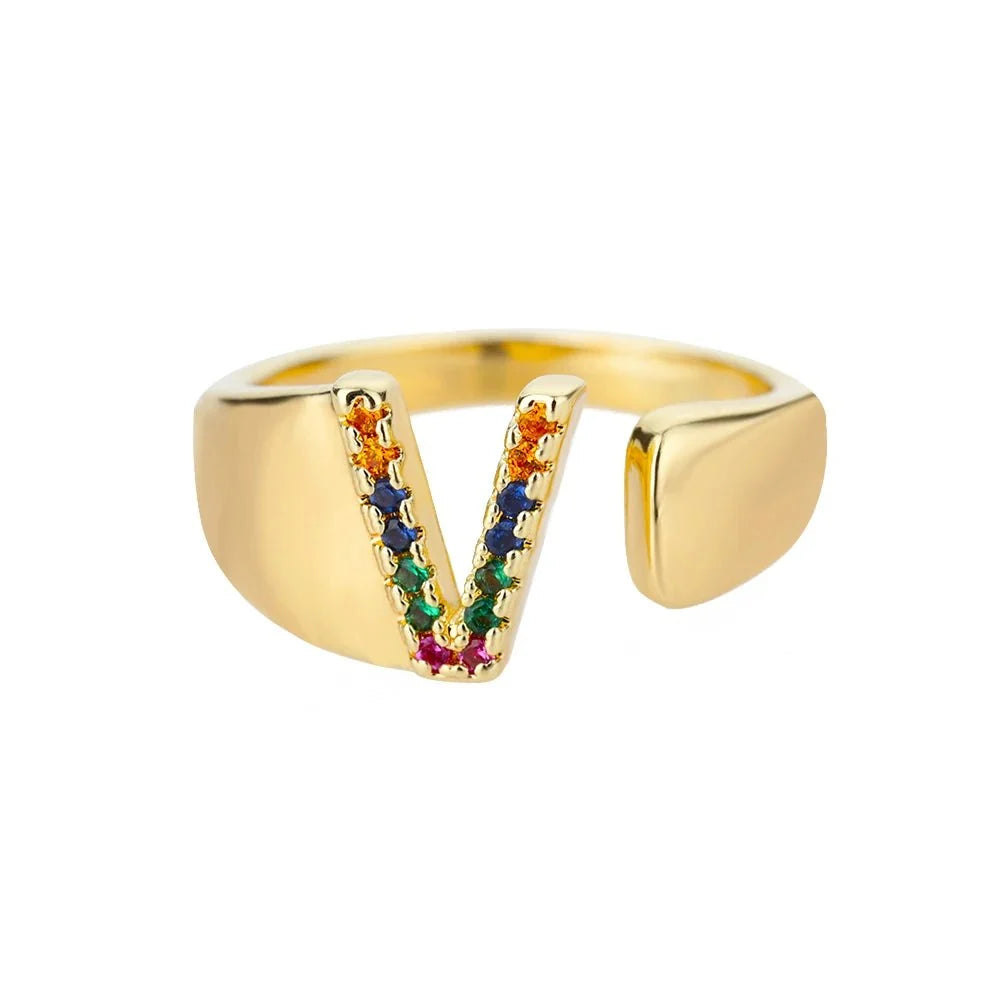 Dazzling Rainbow Custom Letter Initial Rings