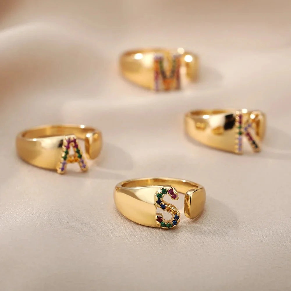 Dazzling Rainbow Custom Letter Initial Rings