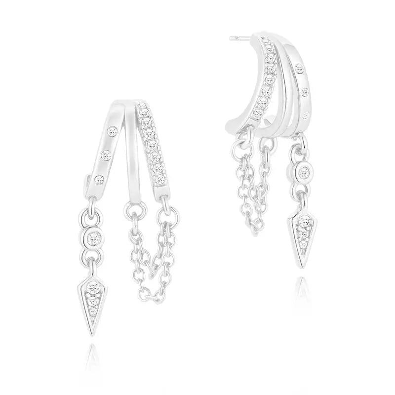 14k Triple Huggie Dangle Earrings Pair