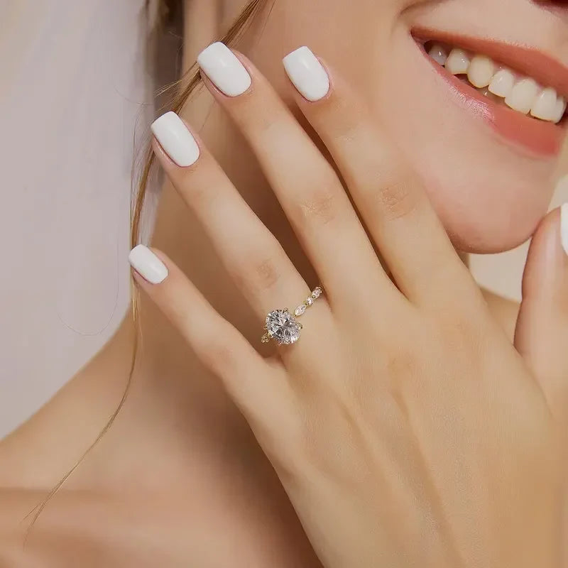 S925 3CT Elegant Oval Set Moissanite Accented Band Ring