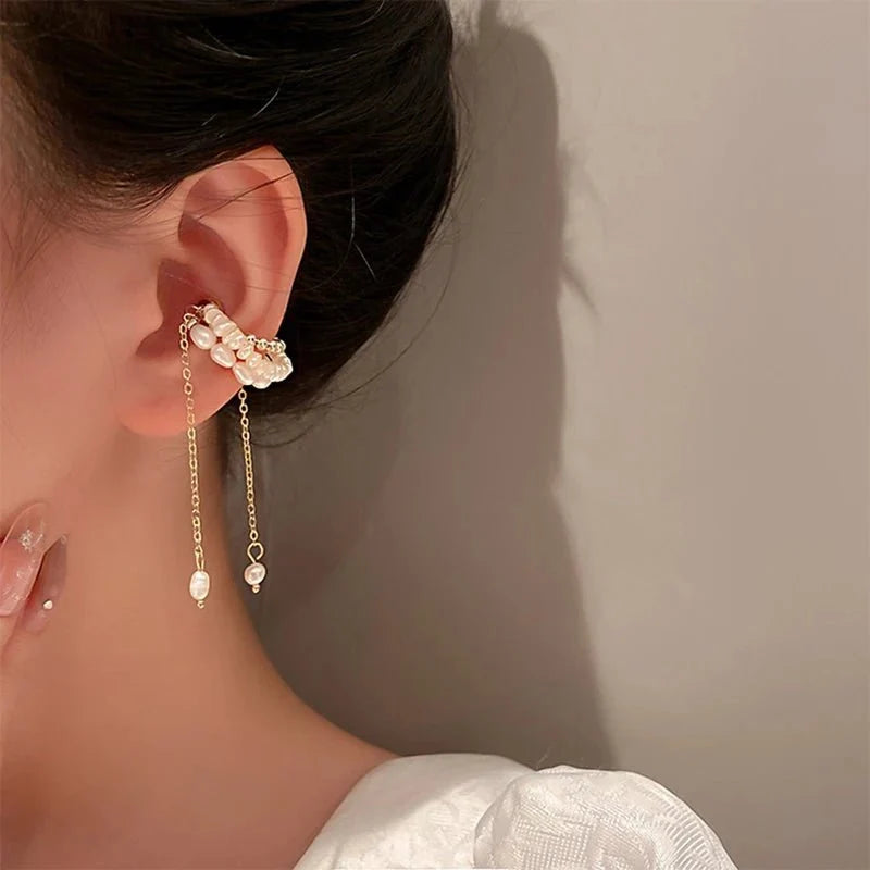 Elegant Wrapped Pearls Dangle Earring Cuff
