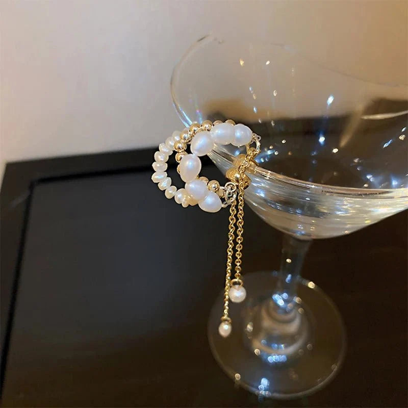 Elegant Wrapped Pearls Dangle Earring Cuff