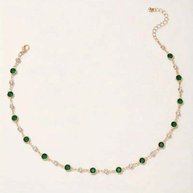 Emerald and Diamond Spaced Choker Necklace
