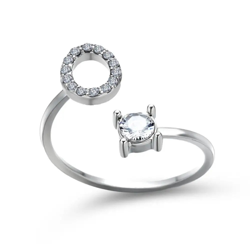 Adjustable Dainty Diamond Letter Initial Ring