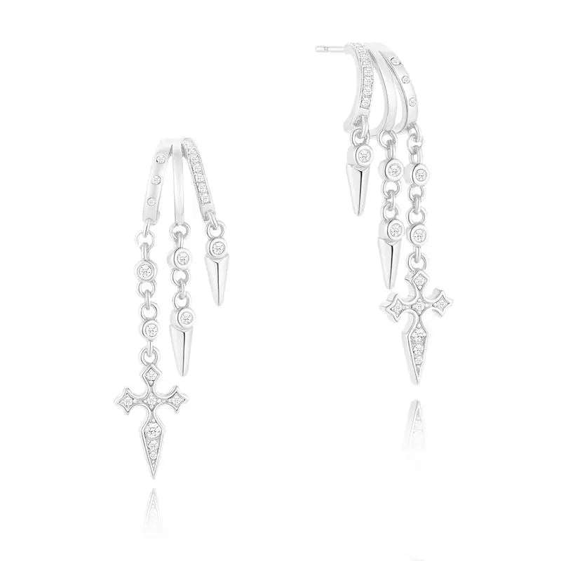 14k Triple Huggie Dangle Earrings Pair