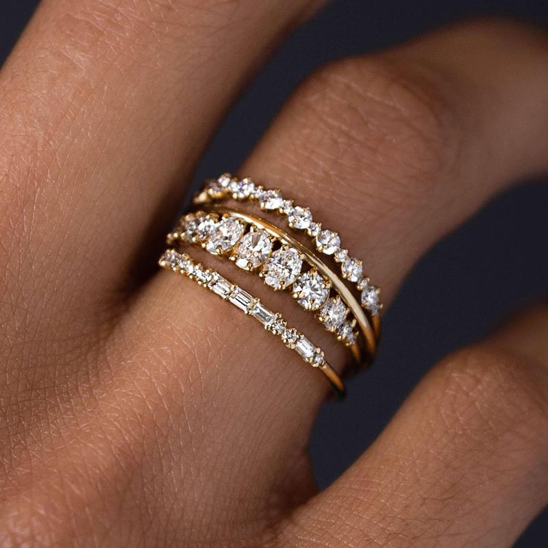 14k 4pc Diamond Accented Ring Stack
